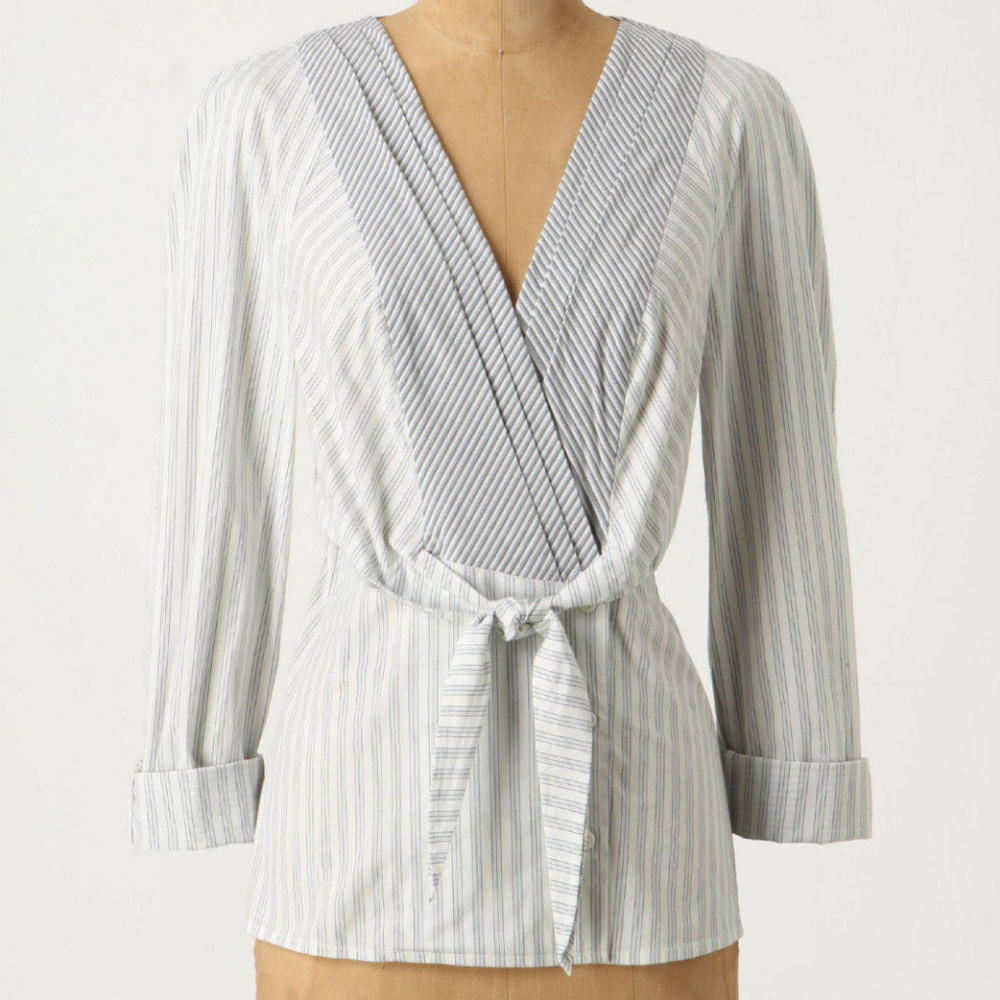 Anthropologie Ruled Lines Blouse Blue Striped Shirt Top By Odille NWT size 0